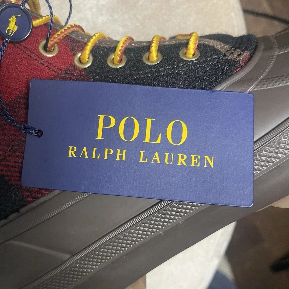 Polo Ralph Lauren Claus Buffalo Check Wool Lace-up Rugged Duck Boots Mens 8